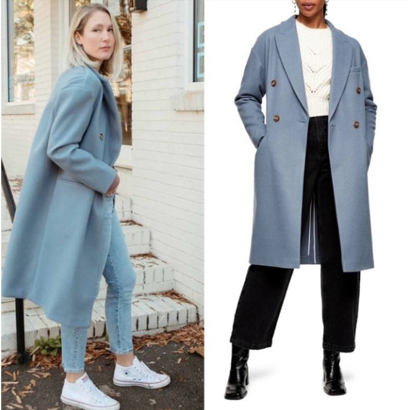 Topshop Jackets & Blazers - Topshop Women's Blue Brook Double Breasted Longline Coat NWT $135